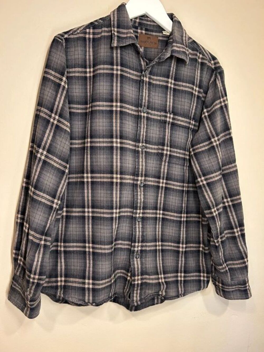 Woolrich Men's Medium Dark Plaid Button Up Flannel Fall Lumberjack